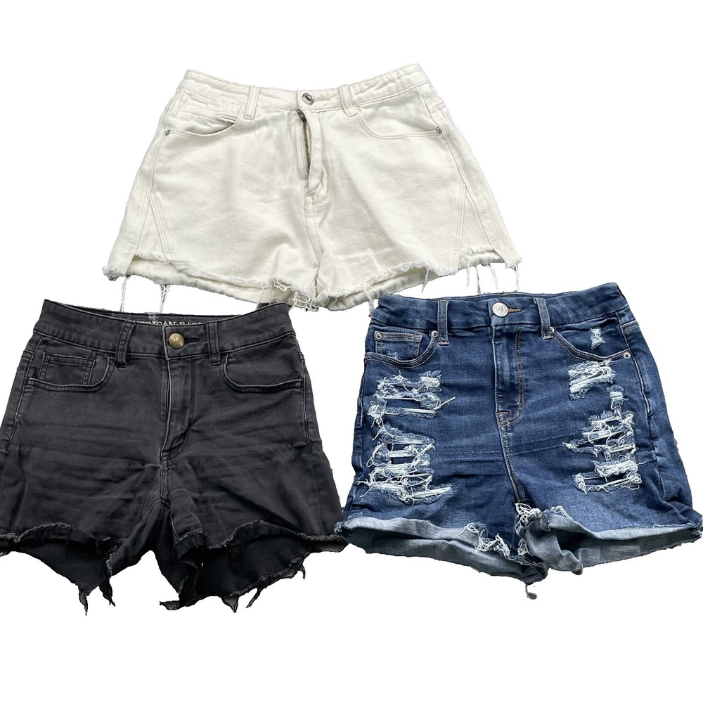 American Eagle Jean Shorts Lot 3 Women 0 Raw Fray Y2K Grunge 90s Retro Skate Mom